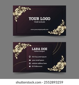 a Luxury  black and brown business card with the logo and golden flowers
