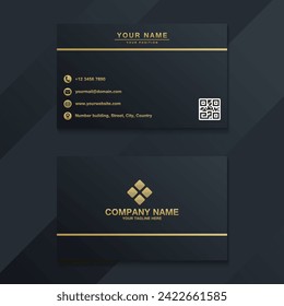 Luxury black Business card design template with gold art deco geometric lines