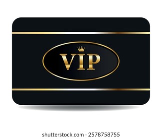 Luxury black card with gold label and crown, VIP certificates and tags with shiny gold wreath and royal crown on black badges. Elite card vector illustration	