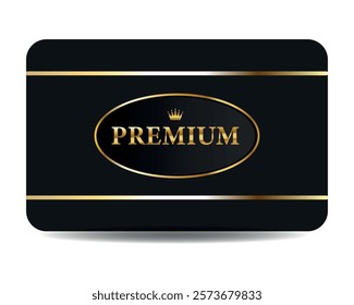  Luxury black card with premium quality gold label or sticker, VIP certificates and tags with shiny gold wreath and royal crown on black badges. Premium access vector illustration