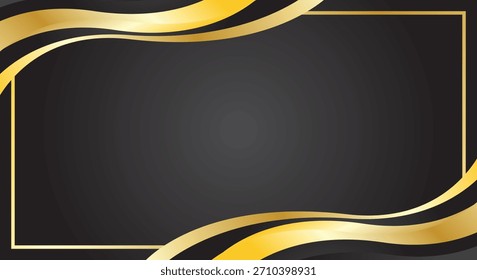 Luxury black certificate frame background with gold waves in the corners
