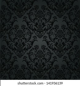 Luxury black charcoal floral wallpaper pattern. This image is a vector illustration.