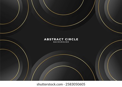 luxury Black Circles shape background with gold line. Abstract geometry background with modern and elegant concept.