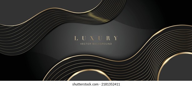 Luxury black color background vector. Elegant wallpaper in 3d style with gold texture, golden light effect. Dark modern backdrop illustration perfect for branding, packaging, business, advertising.