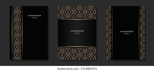 Diseño de Vector de cubierta negro de lujo. Conjunto de cubierta de lujo con borde y marco vintage. Traje para el Anuncio, invitación, tarjeta, premio, certificado, y otros