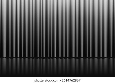 Luxury black curtain with silky texture and soft floor reflection. Retro backdrop for theatre, movie, opera or concert. Perfect for elegant event, Black Friday promo or classy celebration. Vector bg