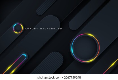 Luxury black dimension background with circle colorful light 