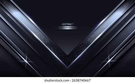 Luxury black geometric abstract background with bright lines. Elegant black silver Abstract Background Vector Illustration.