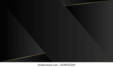 Luxury Black Geometric Background with Thin Gold Lines