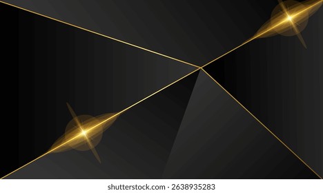 Luxury Black Geometric Background with Thin Gold Lines
