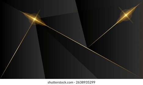 Luxury Black Geometric Background with Thin Gold Lines
