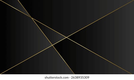 Luxury Black Geometric Background with Thin Gold Lines