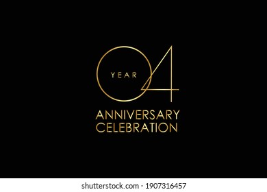 Luxury Black Gold 04 years anniversary, minimalist logo years, jubilee, Ribbon greeting card. Birthday invitation. Gold space vector illustration on black background - Vector