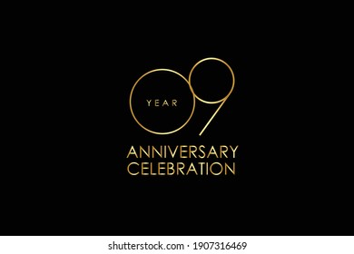 Luxury Black Gold 09 years anniversary, minimalist logo years, jubilee, Ribbon greeting card. Birthday invitation. Gold space vector illustration on black background - Vector