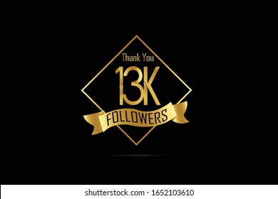 Luxury Black Gold 13K, 13.000 Followers Thank you Gold Ribbon for internet, website, social media - Vector