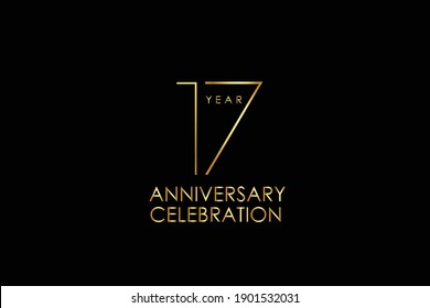 Luxury Black Gold 17 years anniversary, minimalist logo years, jubilee, Ribbon greeting card. Birthday invitation. Gold space vector illustration on black background - Vector