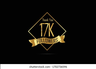 Luxury Black Gold 17K, 17.000 Followers Thank you Gold Ribbon for internet, website, social media - Vector