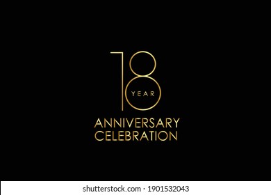 Luxury Black Gold 18 years anniversary, minimalist logo years, jubilee, Ribbon greeting card. Birthday invitation. Gold space vector illustration on black background - Vector