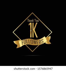 Luxury Black Gold 1K, 1000 Followers Thank you Gold Ribbon for internet, website, social media - Vector