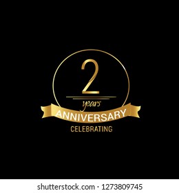 Luxury Black Gold 2 anniversary, minimalist logo years, 2nd jubilee, greeting card. Birthday invitation. 2 year sign. Gold space vector illustration on white background - Vector