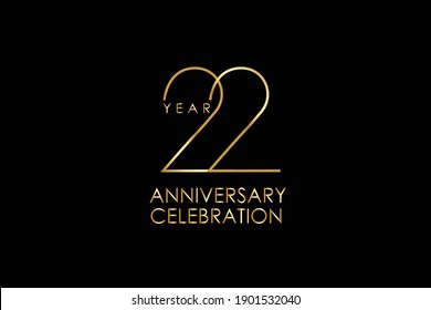 Luxury Black Gold 22 years anniversary, minimalist logo years, jubilee, Ribbon greeting card. Birthday invitation. Gold space vector illustration on black background - Vector