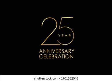 Luxury Black Gold 25 years anniversary, minimalist logo years, jubilee, Ribbon greeting card. Birthday invitation. Gold space vector illustration on black background - Vector