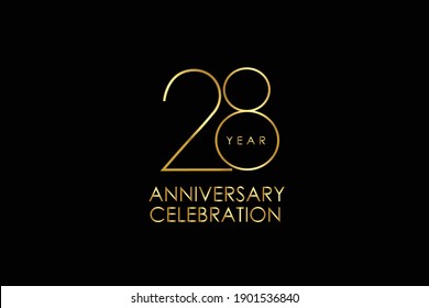 Luxury Black Gold 28 years anniversary, minimalist logo years, jubilee, Ribbon greeting card. Birthday invitation. Gold space vector illustration on black background - Vector