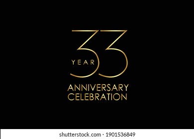 Luxury Black Gold 33 years anniversary, minimalist logo years, jubilee, Ribbon greeting card. Birthday invitation. Gold space vector illustration on black background - Vector