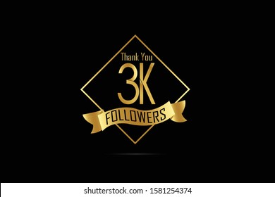 Luxury Black Gold 3K, 3000 Followers Thank you Gold Ribbon for internet, website, social media - Vector