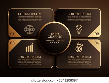 Luxo preto e ouro 4 passo fluxograma modelo infográfico perfeito relatórios corporativos, apresentações de negócios, ilustração de vetor abstrata, não gerado por IA