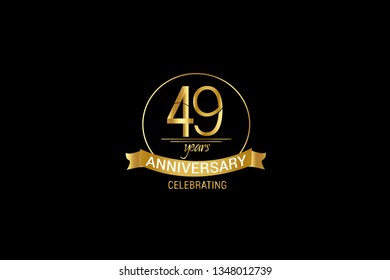 Luxury Black Gold 49 years anniversary, minimalist logo years, jubilee, Ribbon greeting card. Birthday invitation. Gold space vector illustration on black background - Vector