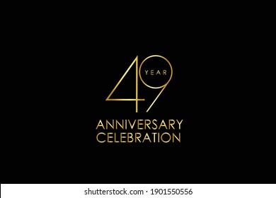 Luxury Black Gold 49 years anniversary, minimalist logo years, jubilee, Ribbon greeting card. Birthday invitation. Gold space vector illustration on black background - Vector