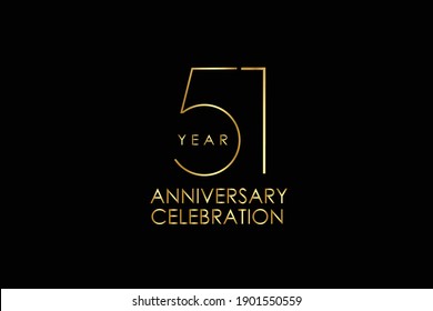 Luxury Black Gold 51 years anniversary, minimalist logo years, jubilee, Ribbon greeting card. Birthday invitation. Gold space vector illustration on black background - Vector