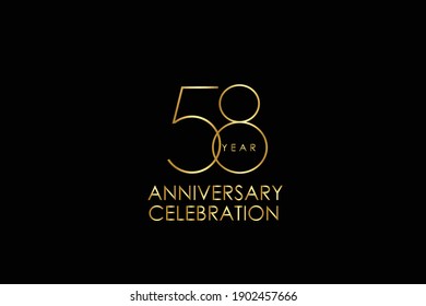 Luxury Black Gold 58 years anniversary, minimalist logo years, jubilee, Ribbon greeting card. Birthday invitation. Gold space vector illustration on black background - Vector