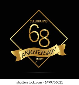 Luxury Black Gold 68 year anniversary jubilee, Ribbon greeting card. Birthday invitation. Gold space vector illustration on black background - Vector