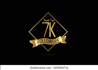 Luxury Black Gold 7K, 7000 Followers Thank you Gold Ribbon for internet, website, social media - Vector