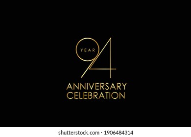 Luxury Black Gold 94 years anniversary, minimalist logo years, jubilee, Ribbon greeting card. Birthday invitation. Gold space vector illustration on black background - Vector