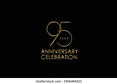 Luxury Black Gold 95 years anniversary, minimalist logo years, jubilee, Ribbon greeting card. Birthday invitation. Gold space vector illustration on black background - Vector svg