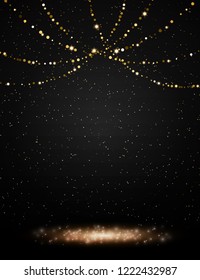 Luxury black and gold background. Design for presentation, concert, show. Vector illustration