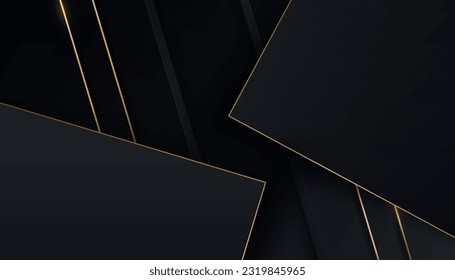 Luxury black gold background with golden line and shadow. Modern textured gold background with realistic geometric shapes.