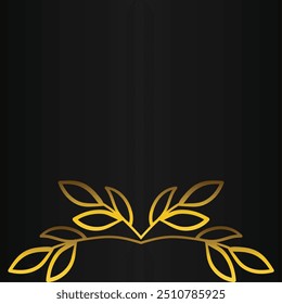 Luxury black and gold background with golden leaves and space for your text.