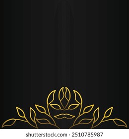 Luxury black and gold background with golden leaves and space for your text.