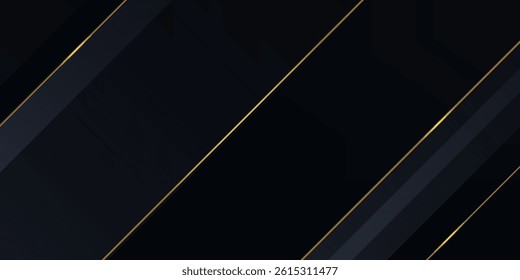 Luxury black gold background with golden line and shadow. Modern textured gold background with realistic geometric shapes.