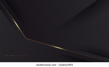 Luxury Black And Gold Background In Paper Cut Style With Glitter And Light Effect. Premium Black And Gold Background For Award, Nomination, Ceremony, Formal Invitation Or Certificate Design