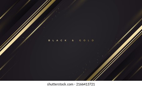 Luxury Black and Gold Background in Paper Cut Style with Glitter and Light Effect. Premium Black and Gold Background for Award, Nomination, Ceremony, Formal Invitation or Certificate Design