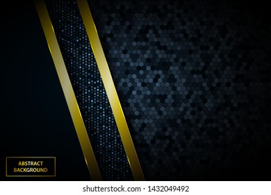 Luxury black and gold background with silver dots element on hexagon texture.