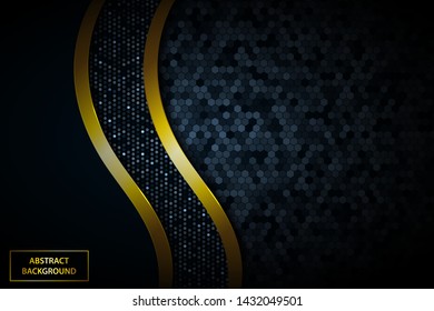 Luxury black and gold background with silver dots element on hexagon texture.