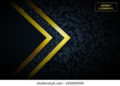 Luxury black and gold background with silver dots element on hexagon texture.