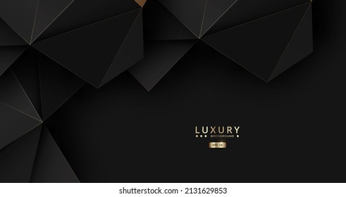 Luxuriöser, schwarzer goldener Hintergrund mit schwarz-Low-Poly-Hintergrund, abstrakter geometrischer Dreiecksstil. Vektorgrafik-Design-Hintergrund-Vorlage.