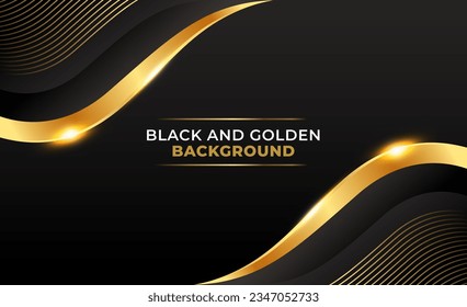 Luxury black and gold background vector. Abstract background with golden lines on dark